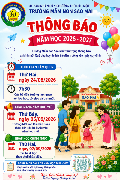 THÔNG BÁO NGÀY TỰU TRƯỜNG VÀ KHAI GIẢNG NĂM HỌC 2026 – 2027